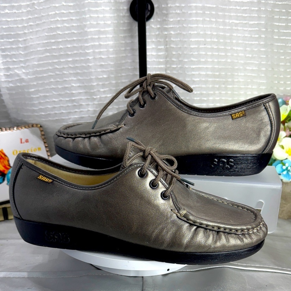 (M4) SAS 'Siesta' Pewter Metallic Leather Oxford Shoes for Women, Size 9.5 W